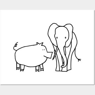 Pig and Elephant Line Drawing Posters and Art